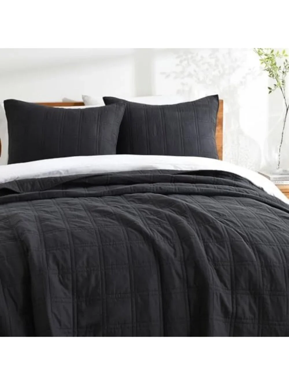 Cozy 100% Cotton Queen Quilt Set, Lightweight Charcoal Bedspread & 2 Shams